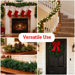 Shatchi 16M Alaskan Green Christmas Garland - Thick, Bushy Festive Décor - thumbnail 6