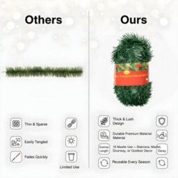 Shatchi 16M Alaskan Green Christmas Garland - Thick, Bushy Festive Décor - thumbnail 7