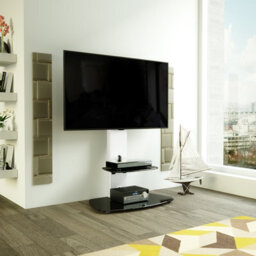 "Avf Lucerne 70Cm Curved Pedestal Tv Stand, For Tvs 32-65"" - Silver And Black Glass"