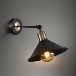 Happy Homewares Modern Industrial Switched Wall Light Fitting In Matte Black And Antique Brass - thumbnail 5