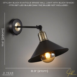 Happy Homewares Modern Industrial Switched Wall Light Fitting In Matte Black And Antique Brass - thumbnail 6