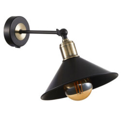 Happy Homewares Modern Industrial Switched Wall Light Fitting In Matte Black And Antique Brass - thumbnail 1