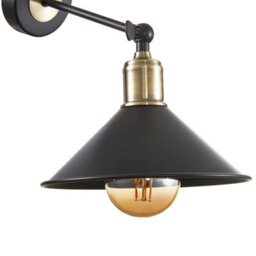 Happy Homewares Modern Industrial Switched Wall Light Fitting In Matte Black And Antique Brass - thumbnail 2