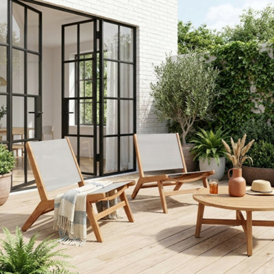Sweeek - Set Of 2 Easy Chairs Acacia Wood And Textilene Grey - Madera - image 1