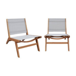 Sweeek - Set Of 2 Easy Chairs Acacia Wood And Textilene Grey - Madera - thumbnail 2