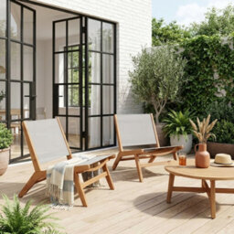 Sweeek - Set Of 2 Easy Chairs Acacia Wood And Textilene Grey - Madera - thumbnail 1