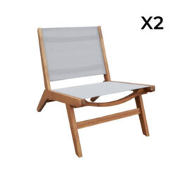 Sweeek - Set Of 2 Easy Chairs Acacia Wood And Textilene Grey - Madera - thumbnail 4