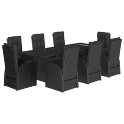 Berkfield 9 Piece Garden Dining Set With Cushions Black Poly Rattan - thumbnail 2