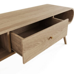 Vionna Mid Century Curved Tv Unit Oak Effect Media Stand Storage Cabinet - thumbnail 7