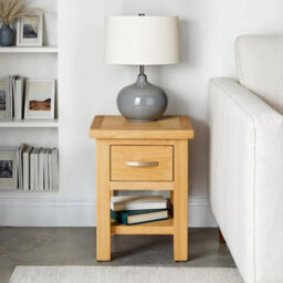 London Oak 36Cm Lamp Side Table With Drawer - Fully Assembled By Roseland Furniture - thumbnail 2