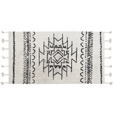 Beliani Rug Khouribga Off-White 80 X 150 Cm Cotton - image 1