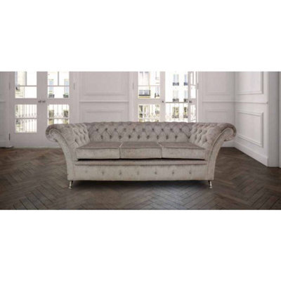 Chesterfield 3 Seater Sofa Settee Perla Illusions Grey Fabric In Balmoral Style - image 1