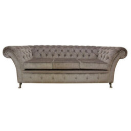 Chesterfield 3 Seater Sofa Settee Perla Illusions Grey Fabric In Balmoral Style - thumbnail 2