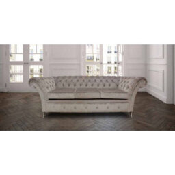 Chesterfield 3 Seater Sofa Settee Perla Illusions Grey Fabric In Balmoral Style - thumbnail 1