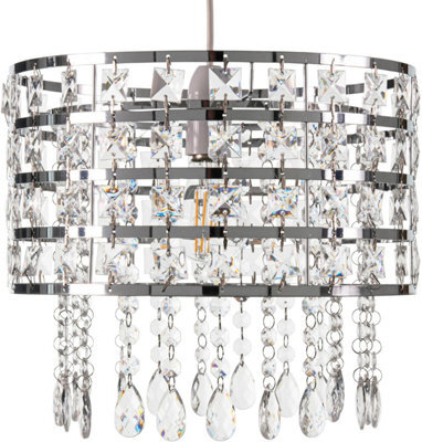 Giggi Chrome Ceiling Light Shade Cylinder Shape With Clear Acrylic Crystals 26Cm X 30Cm - image 1