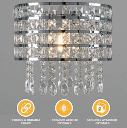 Giggi Chrome Ceiling Light Shade Cylinder Shape With Clear Acrylic Crystals 26Cm X 30Cm - thumbnail 5