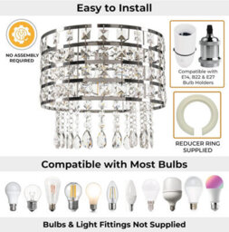 Giggi Chrome Ceiling Light Shade Cylinder Shape With Clear Acrylic Crystals 26Cm X 30Cm - thumbnail 4