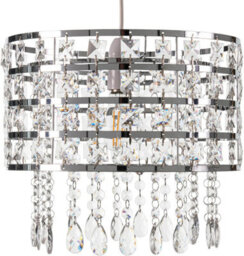 Giggi Chrome Ceiling Light Shade Cylinder Shape With Clear Acrylic Crystals 26Cm X 30Cm