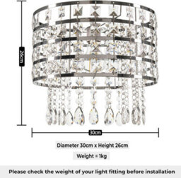 Giggi Chrome Ceiling Light Shade Cylinder Shape With Clear Acrylic Crystals 26Cm X 30Cm - thumbnail 3