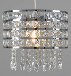 Giggi Chrome Ceiling Light Shade Cylinder Shape With Clear Acrylic Crystals 26Cm X 30Cm - thumbnail 2