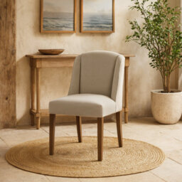Wyld Haus Olargues Soft Grey Linen Upholstered Dining Chair Pared Back Design