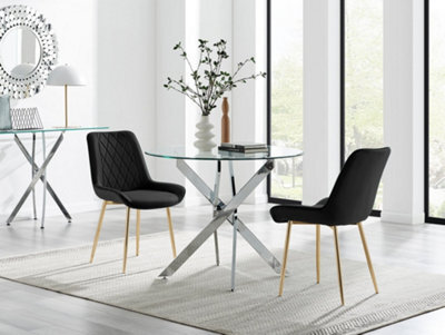 Furniturebox Uk Novara 100Cm Round  Dining Table And 2 Black Pesaro Gold Leg Chairs - image 1