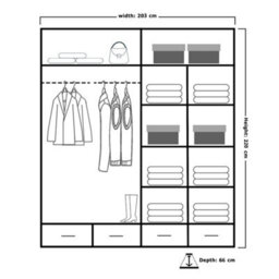 M N Furniture Ltd Wardrobe With Led Light Modern 2 Or 3 Sliding Doors-Mirrored Bedroom Cabinet With Drawers (Black,203Cm) - thumbnail 4