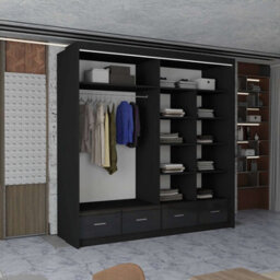 M N Furniture Ltd Wardrobe With Led Light Modern 2 Or 3 Sliding Doors-Mirrored Bedroom Cabinet With Drawers (Black,203Cm) - thumbnail 3
