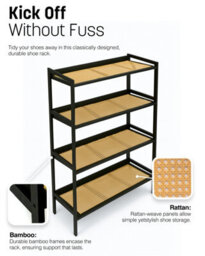 Keplin 4 Tier Bamboo And Rattan Shoe Rack Organiser, Compact Design For Hallway, Stylish And Functional Storage- Black And Natural - thumbnail 6