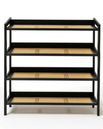 Keplin 4 Tier Bamboo And Rattan Shoe Rack Organiser, Compact Design For Hallway, Stylish And Functional Storage- Black And Natural - thumbnail 2