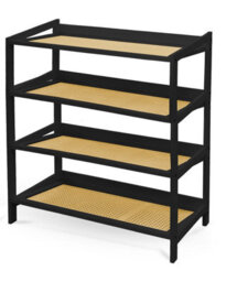 Keplin 4 Tier Bamboo And Rattan Shoe Rack Organiser, Compact Design For Hallway, Stylish And Functional Storage- Black And Natural
