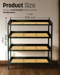 Keplin 4 Tier Bamboo And Rattan Shoe Rack Organiser, Compact Design For Hallway, Stylish And Functional Storage- Black And Natural - thumbnail 3