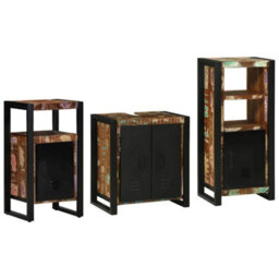Berkfield Bathroom Furniture Set 3 Pcs Multicolour Solid Reclaimed Wood - thumbnail 3