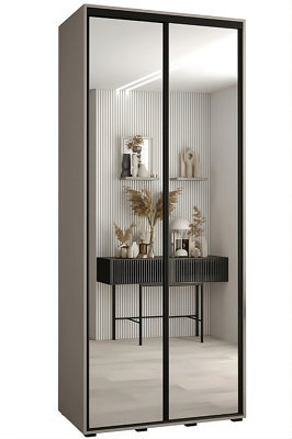 Arte Dakota Ii Sleek Cashmere & Black Mirrored Sliding Door Wardrobe 1100mm H2350mm D600mm With Two Hanging Rails And Six Shelves - image 1