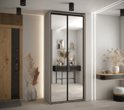 Arte Dakota Ii Sleek Cashmere & Black Mirrored Sliding Door Wardrobe 1100mm H2350mm D600mm With Two Hanging Rails And Six Shelves - thumbnail 2