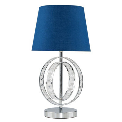 Valuelights Rothwell Chrome Acrylic Jewel Double Hoop Design Table Lamp With Navy Blue Shade And Led Bulb - image 1