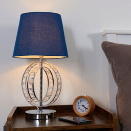 Valuelights Rothwell Chrome Acrylic Jewel Double Hoop Design Table Lamp With Navy Blue Shade And Led Bulb - thumbnail 5