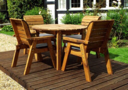 Charles Taylor Trading Charles Taylor 4 Seater Wooden Round Dining Table & Chairs Set Grey Cushion - thumbnail 2