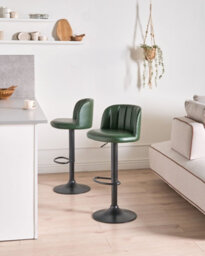 Beliani Set Of 2 Bar Stools Vlore Faux Leather Swivel Dark Green - thumbnail 2