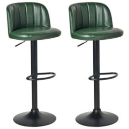 Beliani Set Of 2 Bar Stools Vlore Faux Leather Swivel Dark Green
