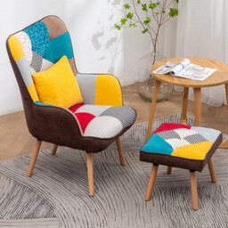 Accent Armchair With Footstool Set Single Sofa Lounge Chair Fabric Padded Stool - thumbnail 6
