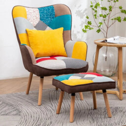 Accent Armchair With Footstool Set Single Sofa Lounge Chair Fabric Padded Stool - thumbnail 4