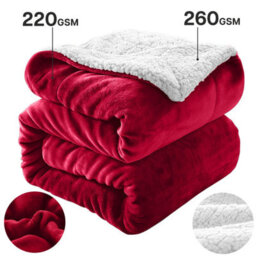 Ameha Sherpa Fleece Throw Blanket Burgundy Soft, Thick & Fluffy Comfort For Sofa, Bed Or Travel, King Size 200X240Cm - thumbnail 1
