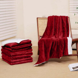 Ameha Sherpa Fleece Throw Blanket Burgundy Soft, Thick & Fluffy Comfort For Sofa, Bed Or Travel, King Size 200X240Cm - thumbnail 3