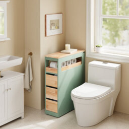 Sobuy Low Bathroom Cabinet With 4 Drawers 65X23X82Cm Nordic Bzr54-Ii-Gr - thumbnail 2