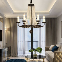 Wdw Post-Modern Black Pendant Chandelier Genuine K9 Crystal Metal Body 6-Arm Flush Ceiling Light