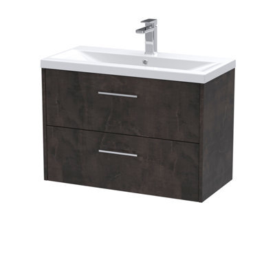 Hudson Reed Juno Wall Hung 2 Drawer Vanity Unit With Mid-Edge 1 Tap Hole Basin, Metallic Slate, 810 X 390 mm - image 1