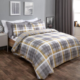Ohs Denim Check Duvet Cover With Pillowcase, Ochre - King