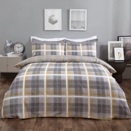 Ohs Denim Check Duvet Cover With Pillowcase, Ochre - King - thumbnail 4
