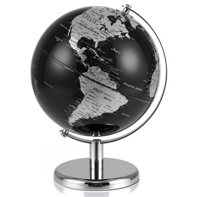 Gainoom Metallic Black World Globe 20Cm Silver Rotating Earth Globe W/ Metal Stand - image 1
